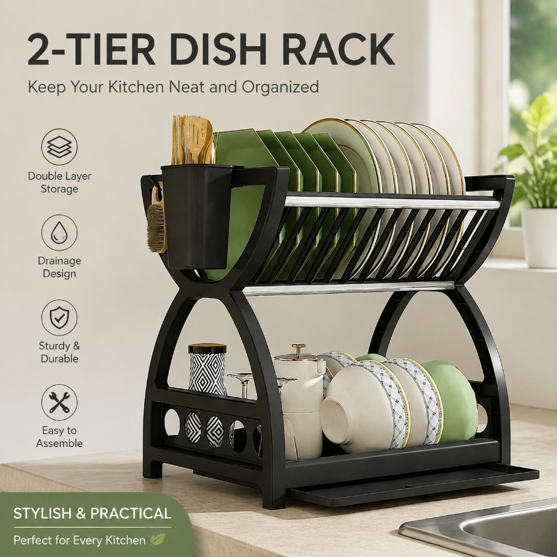 2 Tier Dish Drying Rack Kitche - Meal Prep Organizer ulasan dan harga