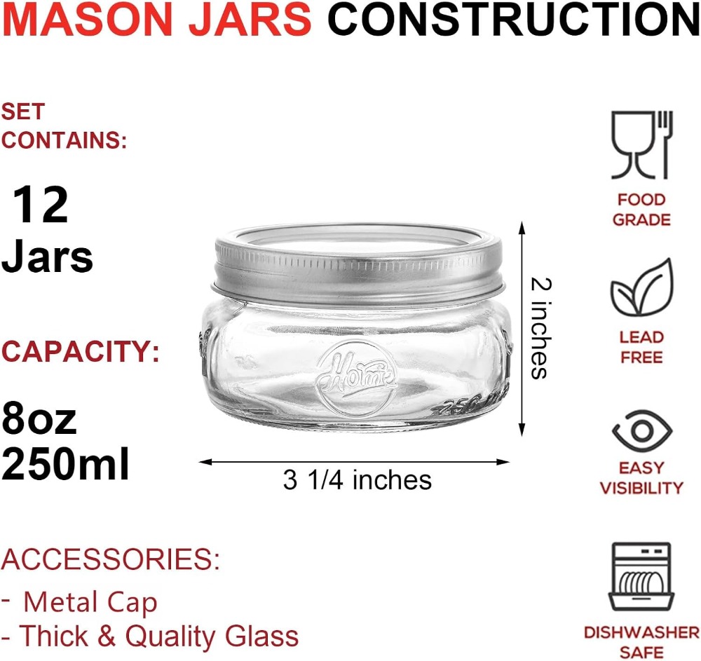 12-Pack 8oz Wide Mouth Glass M - Meal Prep Overnight Oats ulasan dan harga
