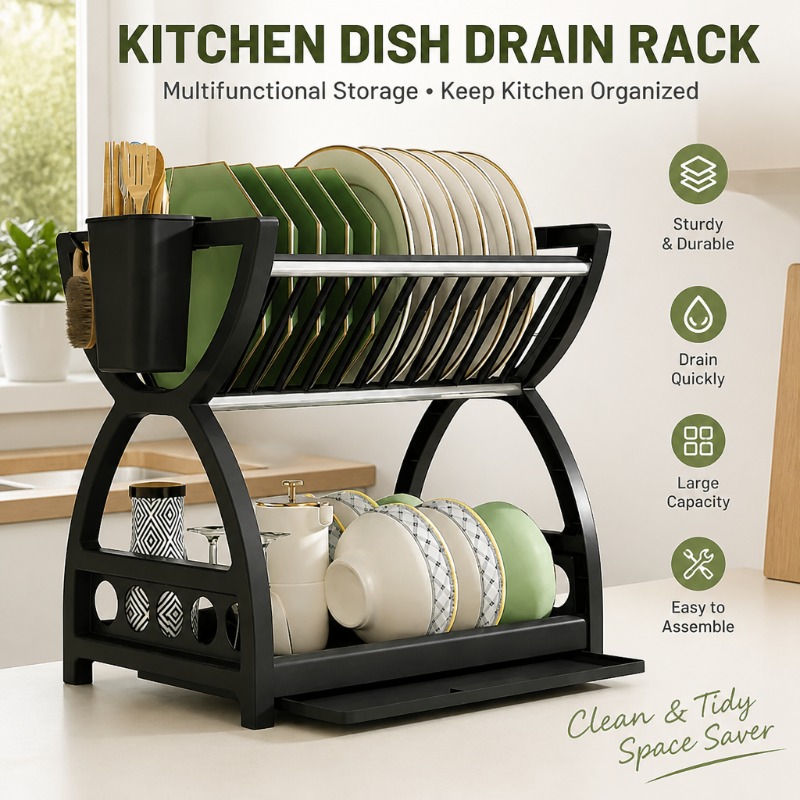 2 Tier Dish Drying Rack Kitche - Meal Prep Organizer ulasan dan harga